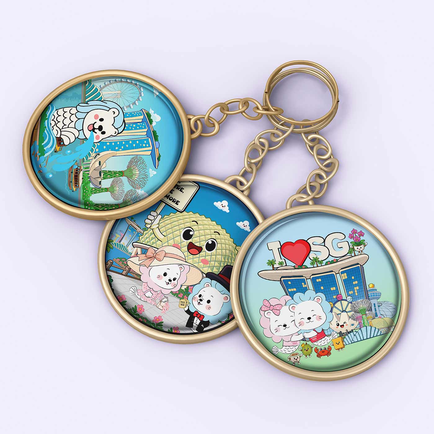 Set of Singapore landmark keychains